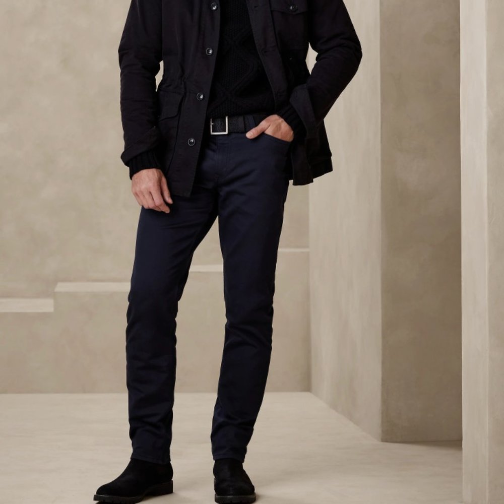 Italian Cotton Navy Blue Comfortable Pants - Banana Republic